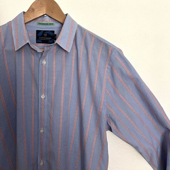 SCOTCH & SODA AMSTERDAM COUTURE PARADISE OWN MEN'S SHIRTS SIZE L BLUE Red Stripe - Picture 2 of 9